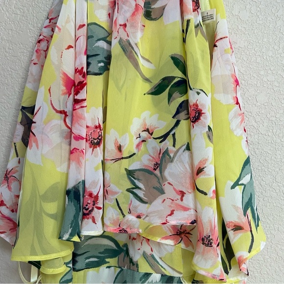 Eliza J Women’s 0 Yellow Floral Halter Pleated Popover Tiered Flowy Maxi Dress - Picture 4 of 8